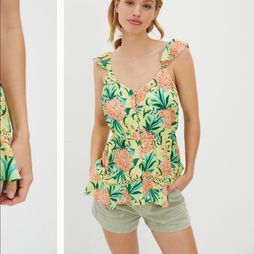 ANTHRO Farm Rio Ruffled Floral Tank